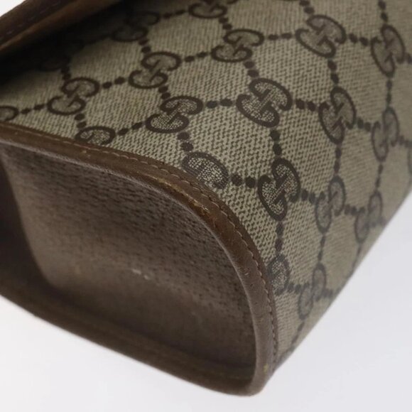 GUCCI GG Supreme Web Sherry Line Clutch Bag PVC Beige Gold - Picture 11 of 16